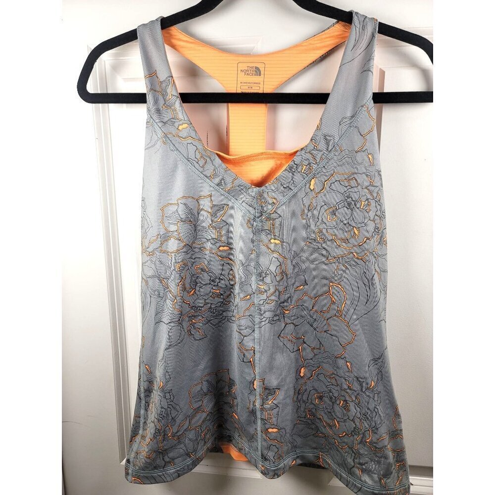 The North Face Women's Vapor Wick Floral Gray & Orange Tank Top Size‎ M